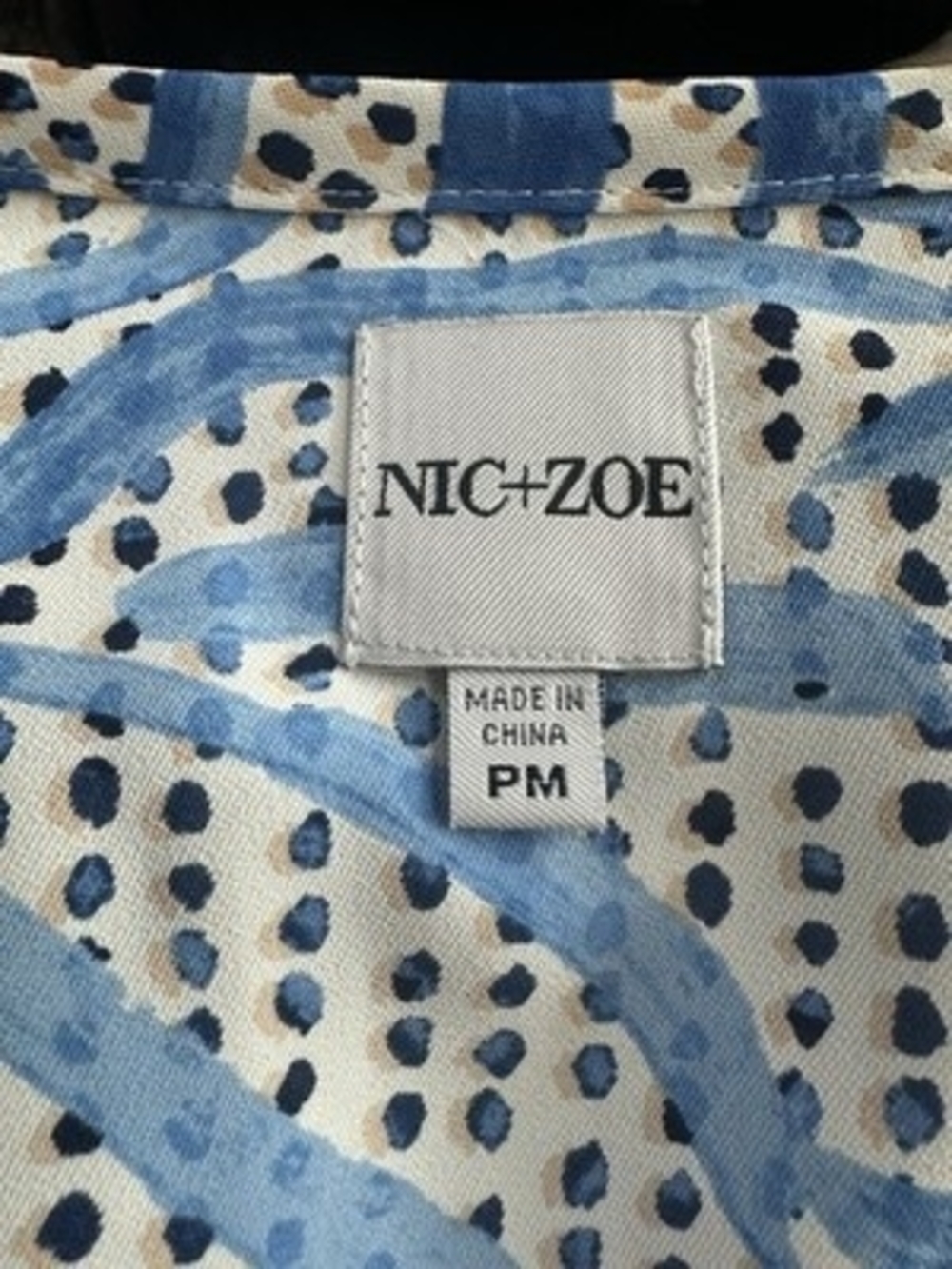 Nic+Zoe Blue Palm Leaves Dot Fit & Flare Dress PM Pockets Elastic Waist Short - Picture 8 of 8
